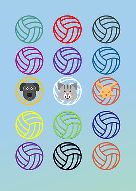 Colorful Volleyballs with Animal Faces Pattern