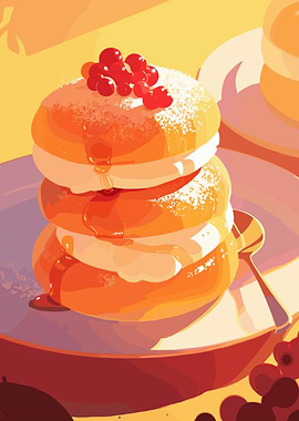 Stack of Pancakes with Berries and Syrup