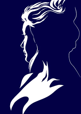 White Silhouette on Blue Background