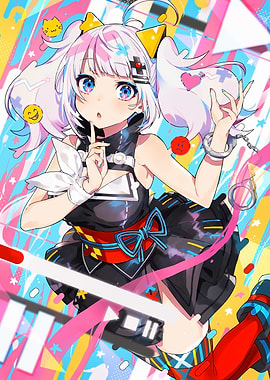 Anime Girl with Handcuffs and Colorful Background