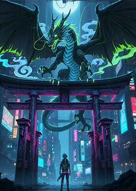 Cyberpunk Dragon Cityscape