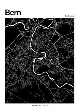 Bern Black and White Map