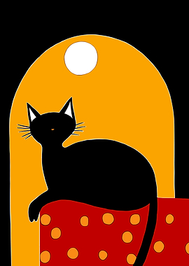 Black Cat Silhouette with Moon