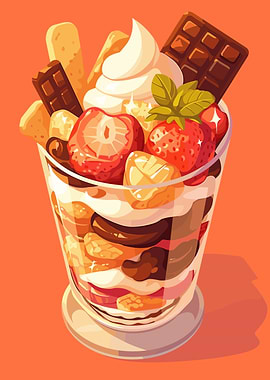 Strawberry and Chocolate Parfait Illustration