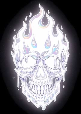 Iridescent Skull with Flames
