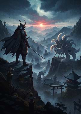 Samurai Nine-Tailed Fox Landscape