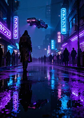 Cyberpunk Cityscape with Flying Car