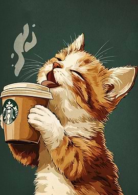 Cat with Starbucks Coffee