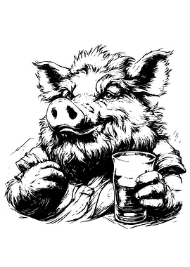 Boar with Beer Illustration