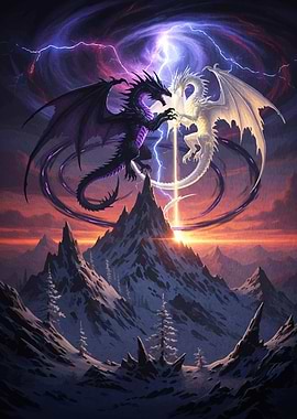 Dragon Duel Over Snowy Mountains