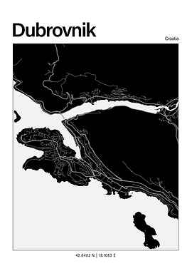 Dubrovnik Black and White Map
