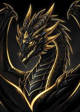 Black and Gold Dragon Illustration