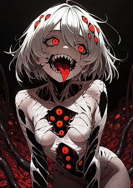 Horror Anime Girl with Extra Eyes