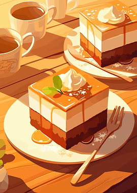 Delicious Cake and Coffee Still Life