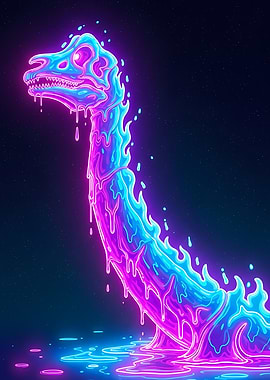 Neon Dinosaur Monster in Space