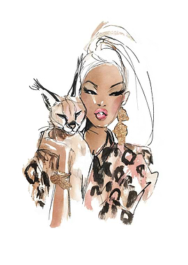 Fashion illustration: Woman with Caracal
