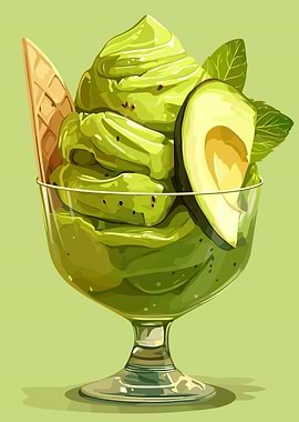 Avocado Ice Cream Dessert Illustration