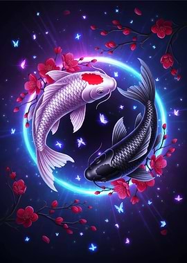 Koi Fish Harmony in Neon Light