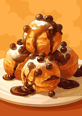 Delicious Chocolate-Covered Cream Puffs Illustration