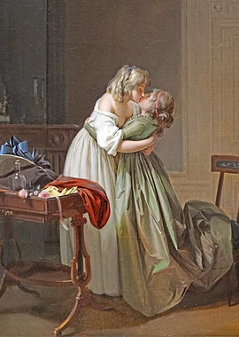 Two Women Embracing in a Painting