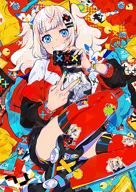 Anime Girl with Colorful Background