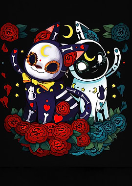 Day of the Dead Cats Illustration