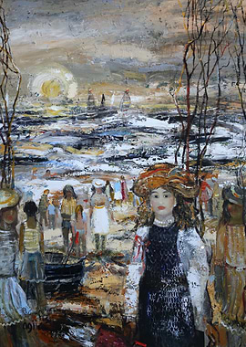 Impressionistic Beach Scene with Figures