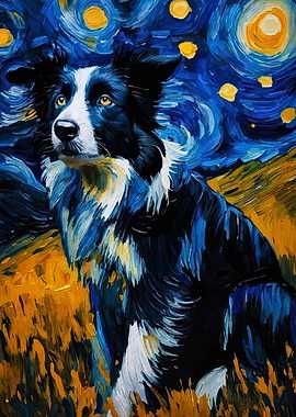 Dog in Starry Night Style