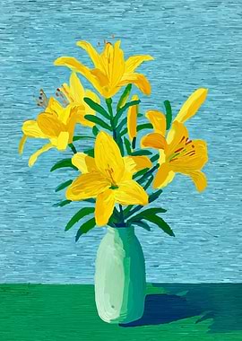 Yellow Lilies in Vase Painting