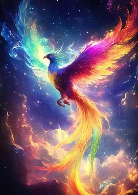 Colorful Phoenix Rising Starry Sky