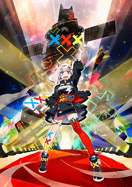 Anime Girl with Satellite Background