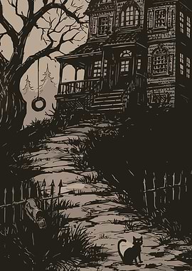 Haunted House with Black Cat