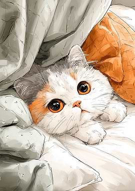 Cute Cat Under Blanket Illustration