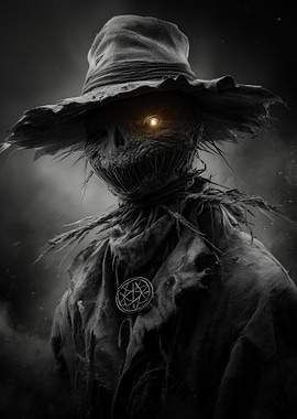 Creepy Scarecrow with Glowing Eye