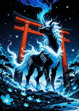Mystical Kirin Unicorn with Torii Gate Japan