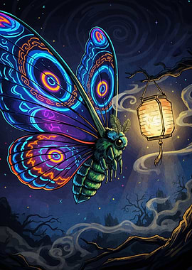 Moth Lantern Night Scene