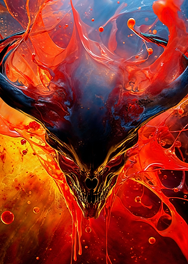 Abstract Demon Skull with Red Splatter