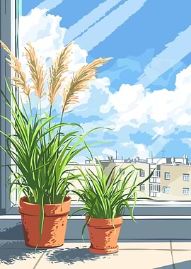 Indoor Plants with Sky Background
