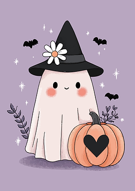 Cute Halloween Ghost with Pumpkin