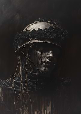 Dark Warrior with Roses and Thorns