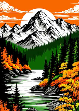 Mountain Landscape with River and Forest