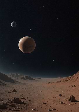 Planetary landscape with planets in the sky