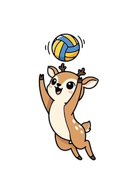 Volleyball Deer Player Cute Animal Playing