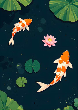 Koi Fish and Lotus Pond