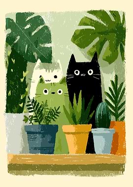 Cats and Plants Illustration