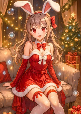 Anime Girl Christmas Bunny