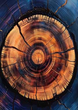 Abstract Tree Rings with Blue Hue