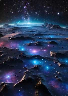 Cosmic Landscape with Stars and Mountains