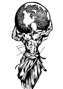 Atlas Holding the World Ink Drawing