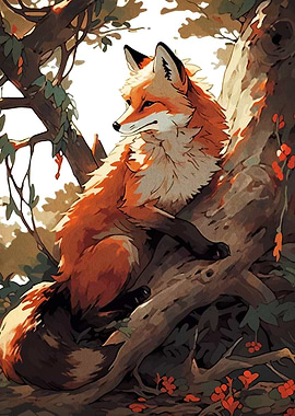 Fox Resting in Tree Digital Art